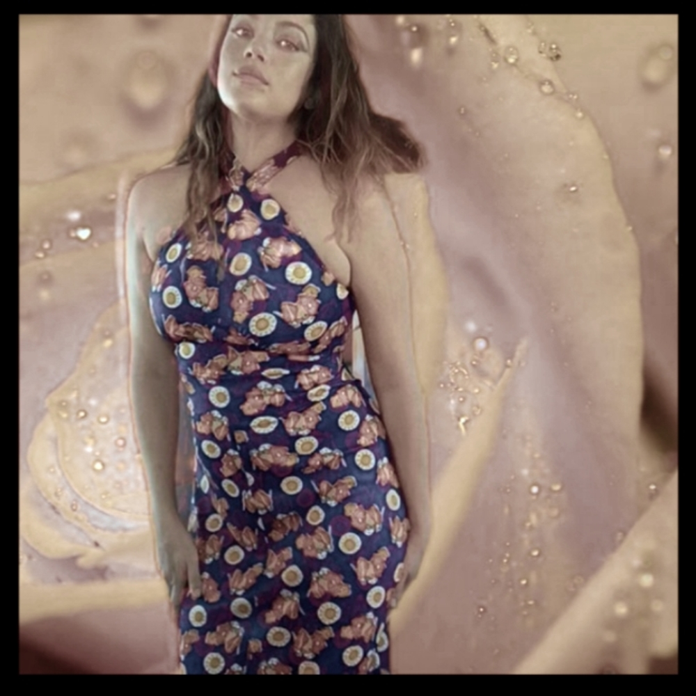 1960's/1970's print halter maxi dress s/m